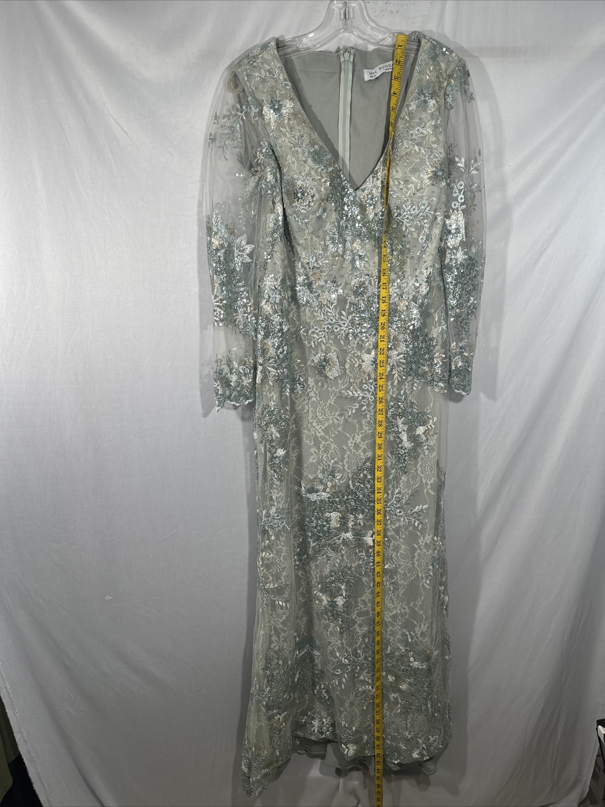 NWT Mac Duggal [ 16 ] 67539 Embellished V Neck Illusion Long Sleeve Gown S791