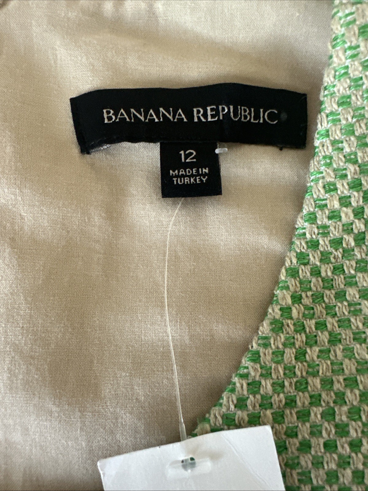 Banana Republic Green & Beige Gingham Tweed Sleeveless Fit & Flare Dress Sz 12