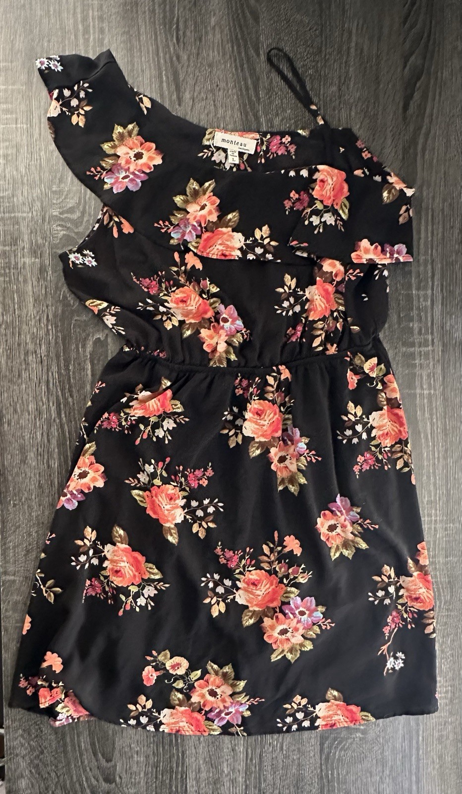 Monteau Los Angeles Women’s One Shoulder Floral Dress Black Size Large L