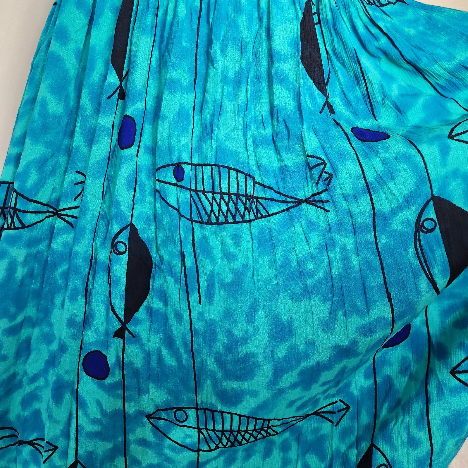 Kaktus Dress Womens Medium Blue Fish Print Sleeveless Summer Maxi Beach Resort