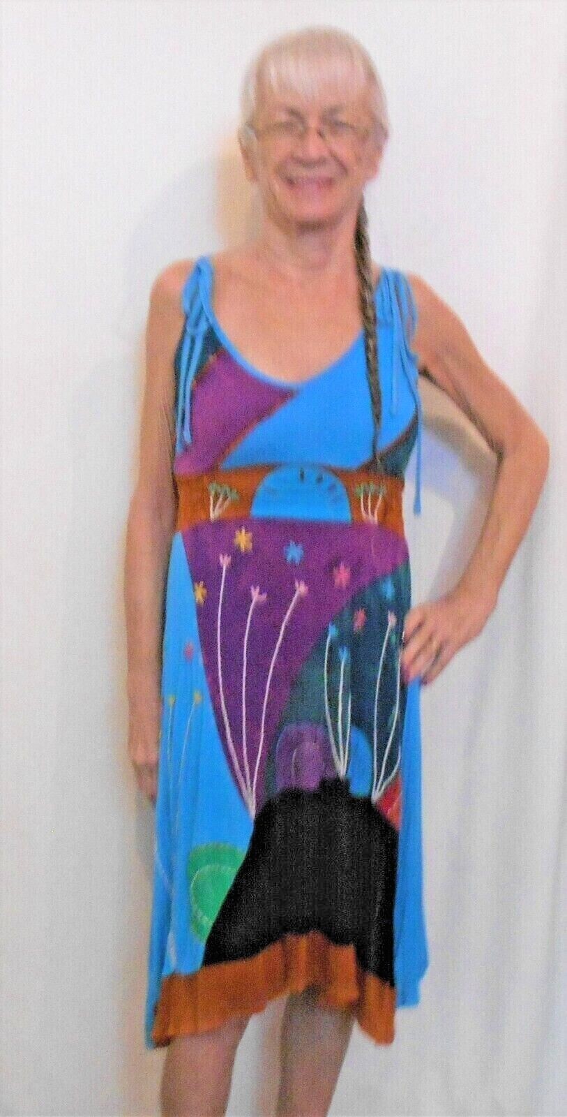 RISING INTERNATIONAL NEPAL Dress KNEE LENGTH Patchwork SLEEVES TIE UP Fair Trade