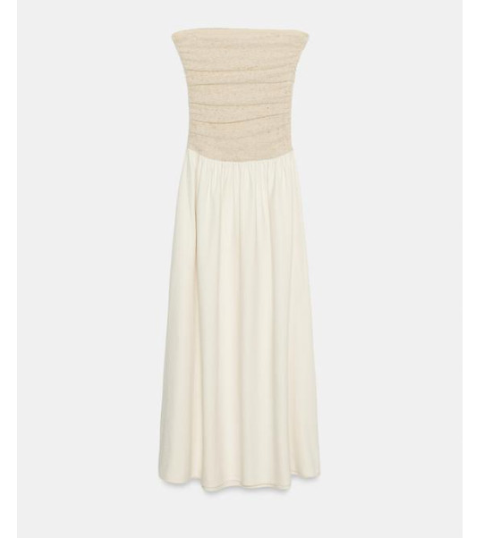 Zara COMBINED STRAIGHT NECK DRESS Mid Ecru Size S-XL 4387/044/715