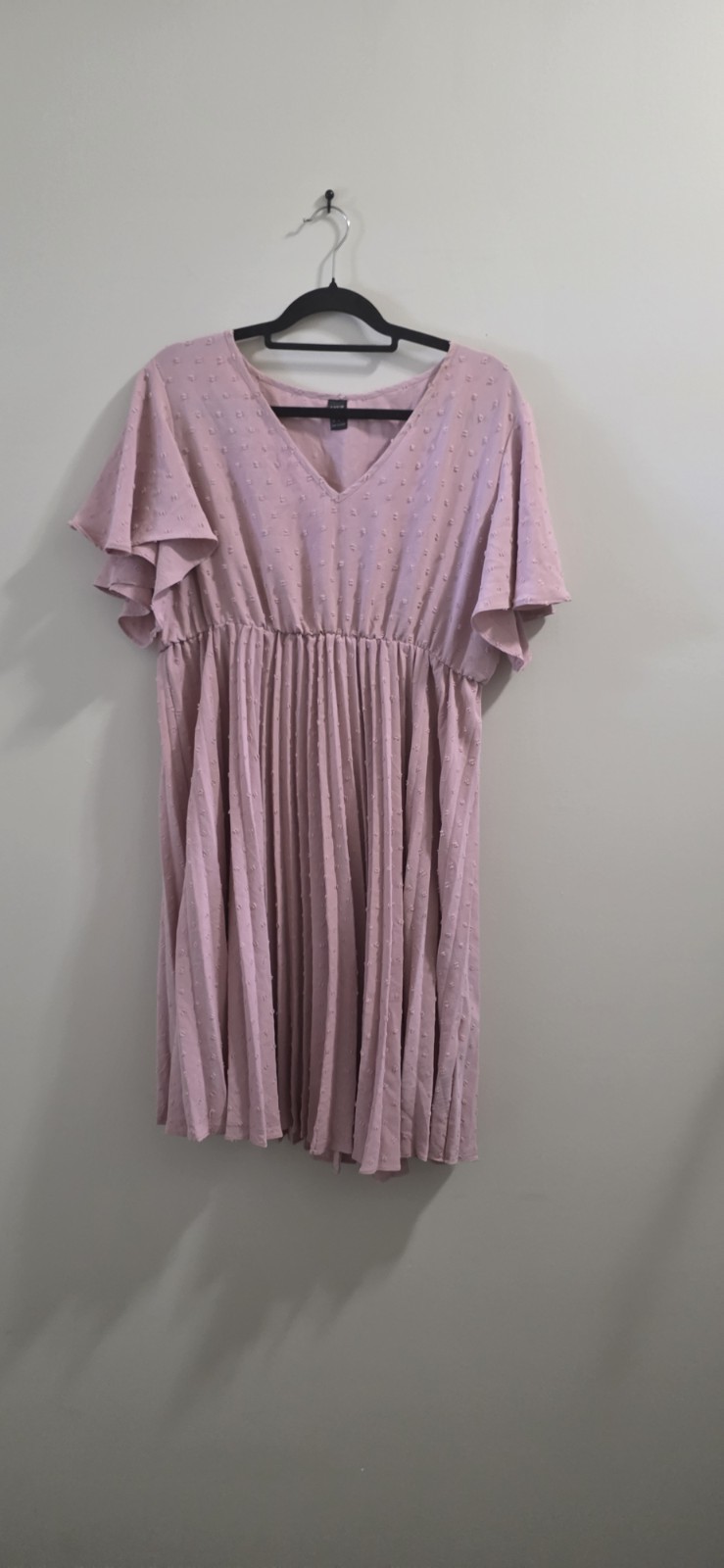 Shein Vcay Swiss Dot Flutter Sleeve V-Neck Swing Dress Dusty Pink XXL #A84 2X