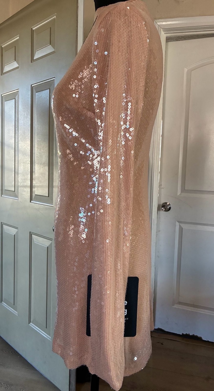 Lulus Long Sleeve Rose Gold Sequin Mini Dress-Size S-NWT