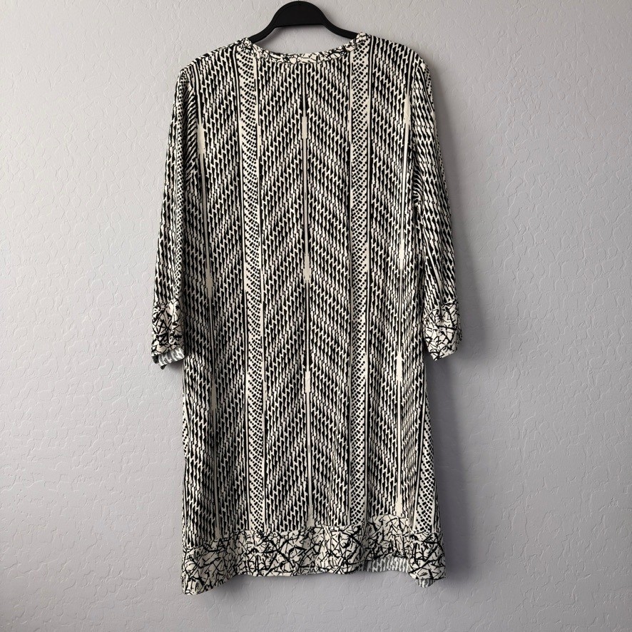 Soft Surroundings Dress Cream Black White Print 3/4 Sleeve Casual Dress PXL
