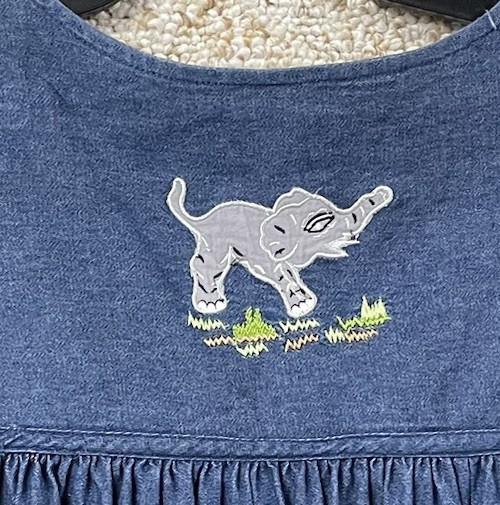 Bechamel Denim Medium Petite Safari Animals Embroidered House Patio Jean Dress