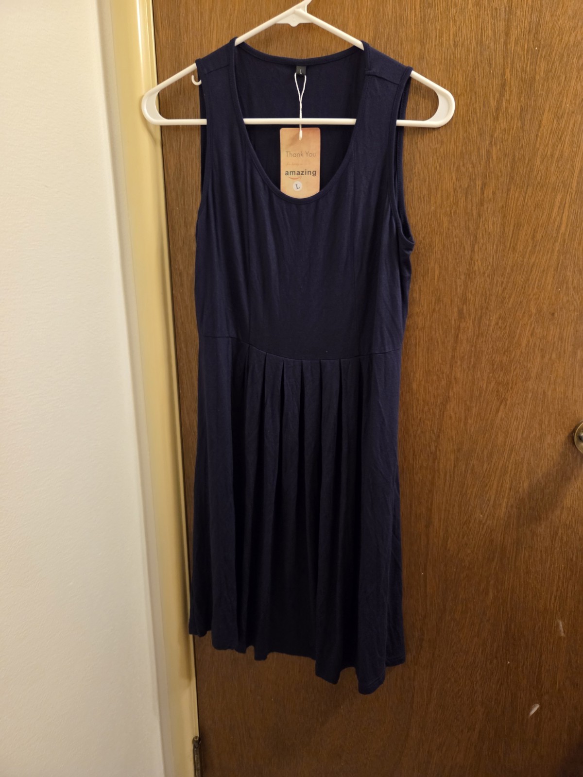 Womens Large L Blue Sleeveless Dress Pleats Casual Shelf Wear Summer Comfort