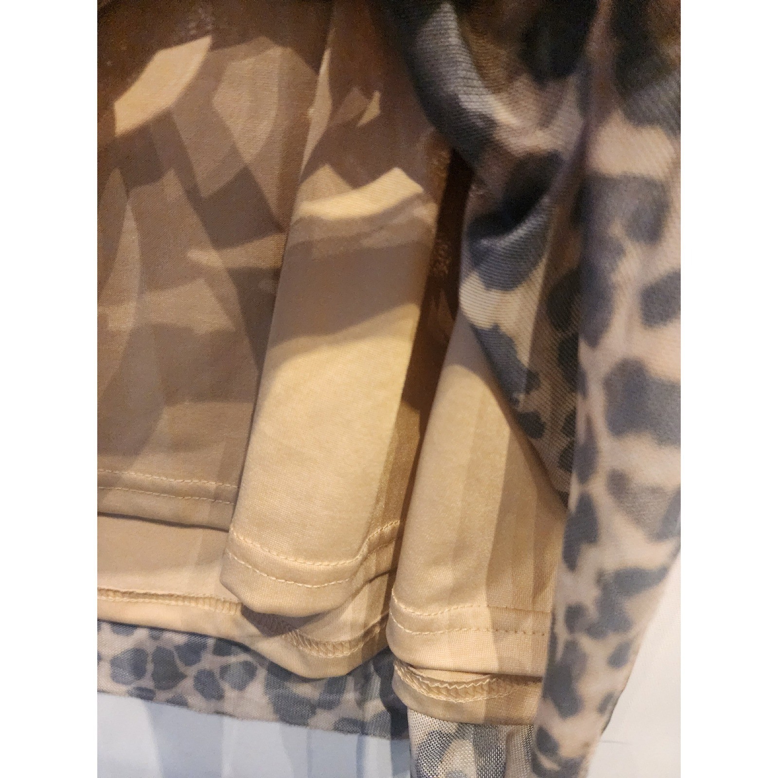 Leopard Mesh Low Back Mini Dress Long Sleeve Brown Tan Animal Print Womens S