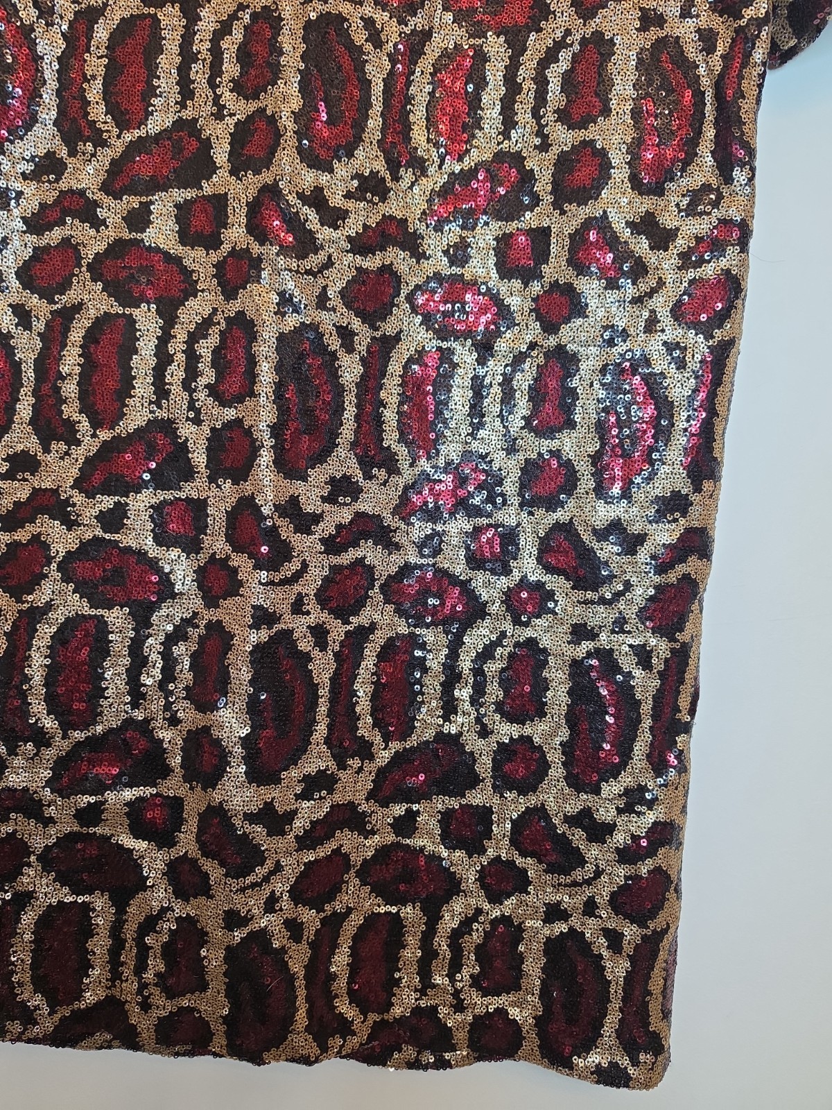 Ivivi Gold Red Black Sequin Leopard Print Shift Dress Size Small Party Christmas