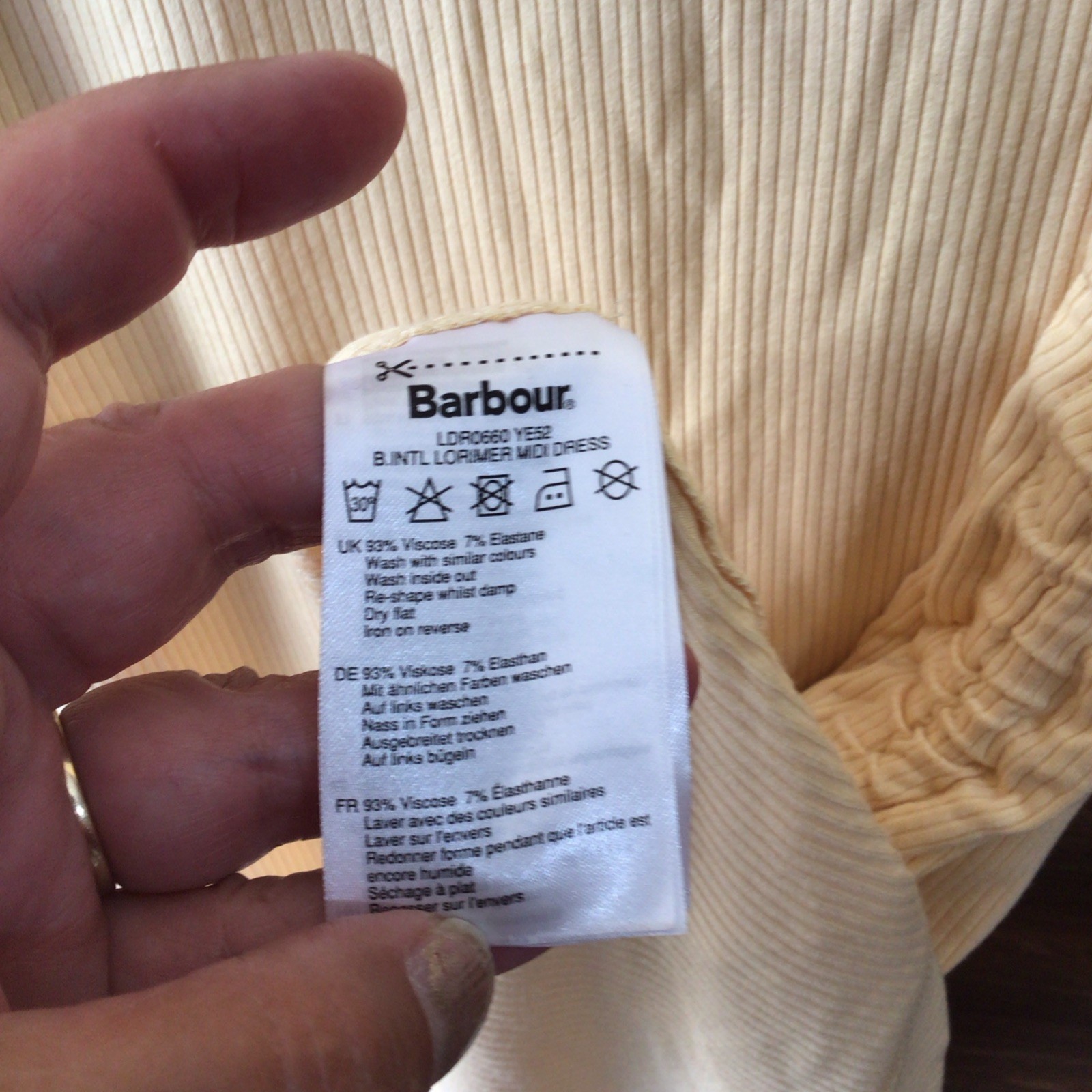 Barbour Int’l Soft Yellow “Lorimer” Ribbed Jersey Midi Dress Size 14 BNWT. Read.