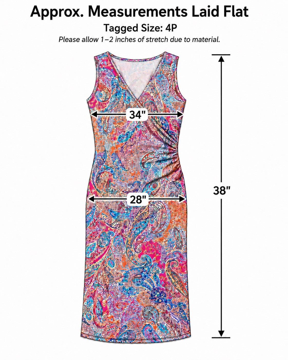 Lauren Ralph Lauren Petites 4P Multicolor Paisley Sheath V-Neck Ruched Dress