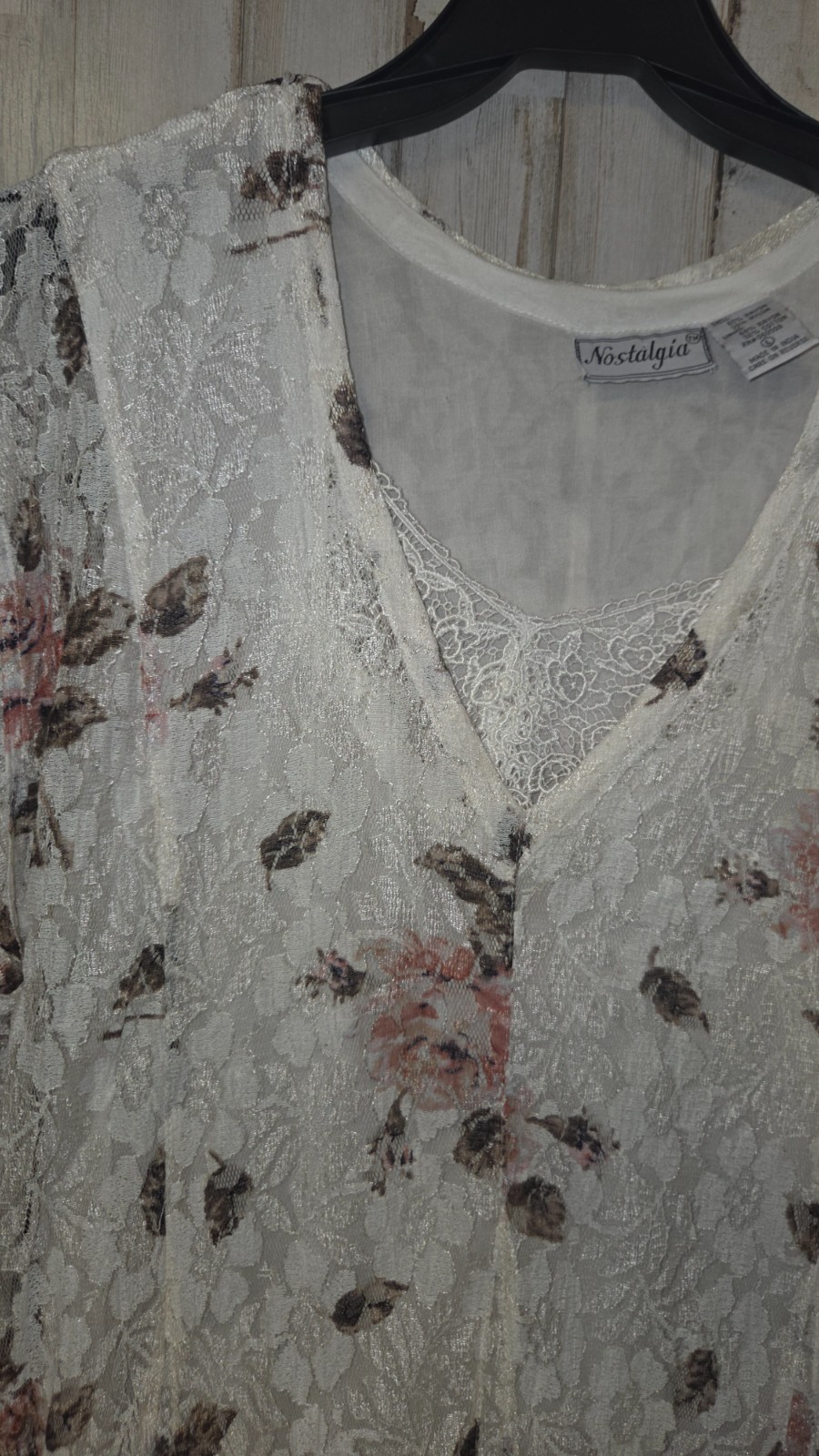 Vtg Retro Nostalgia size L Stretchy Lace Cottagecore Dress Flare Floral Long