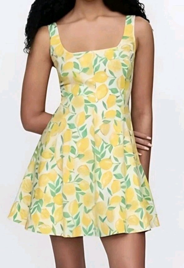 Gap Lemons Linen Blend Mini Dress Ivory Sleeveless Fit & Flare Sz L NWT (V5