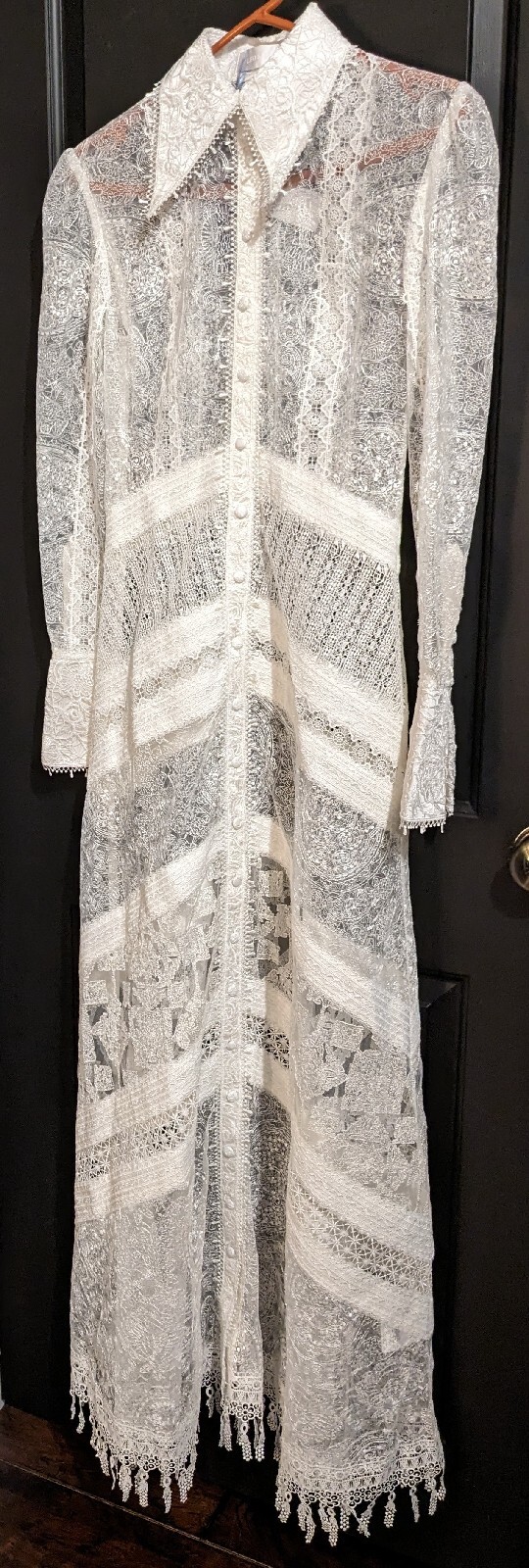Leo & Lin Juno Poly & Silk Button Down Lace Dress White Long Sleeve Size 6 – NWT
