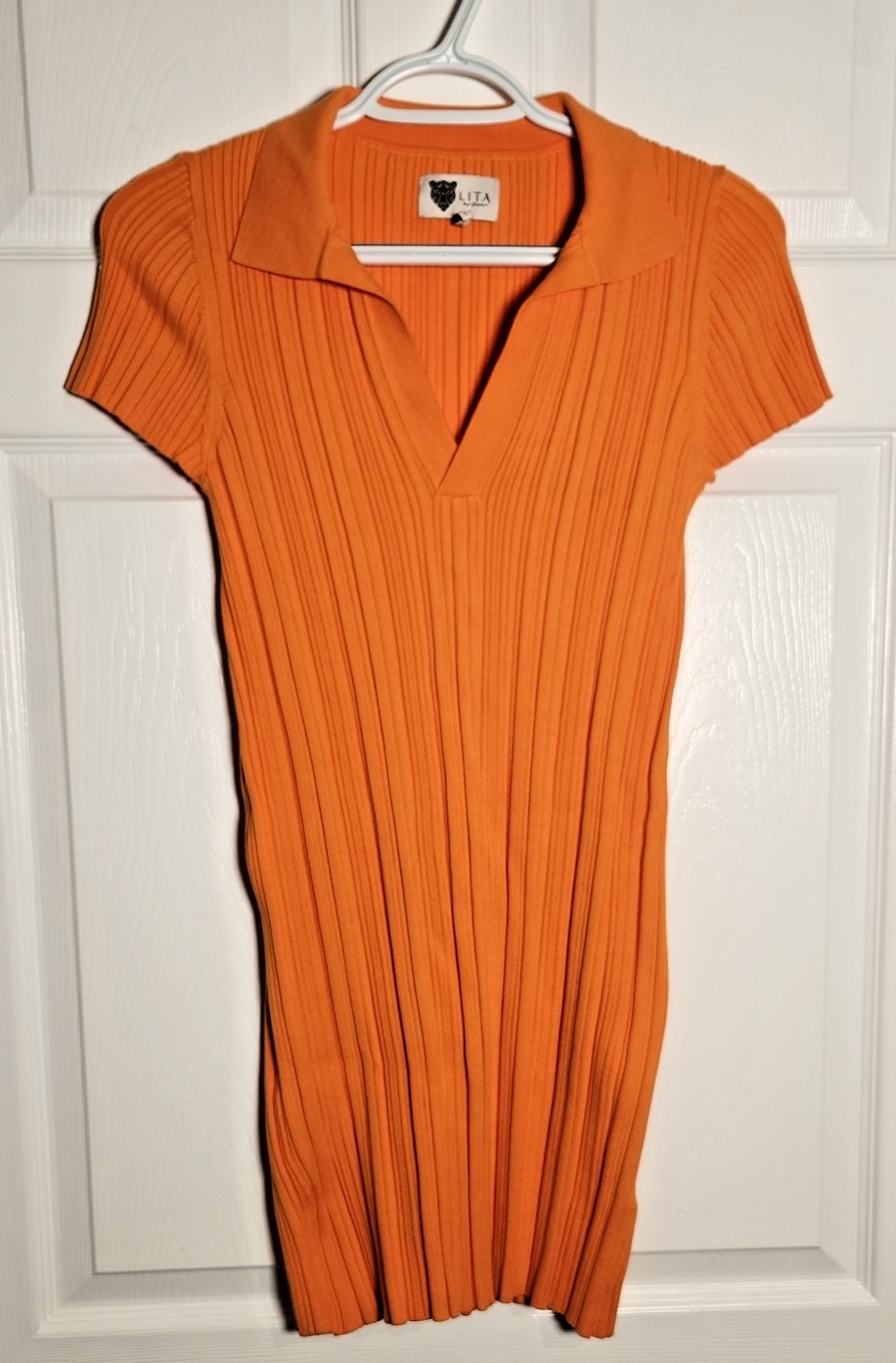 LITA by Ciara Dress Womens Size M Orange Ribbed Knit Polo Collar Mini