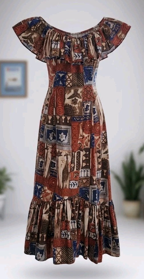 Vtg Hawaiian Exotic Tribal Animal Cotton Couture Michele Henry 12/14 Art To Wear