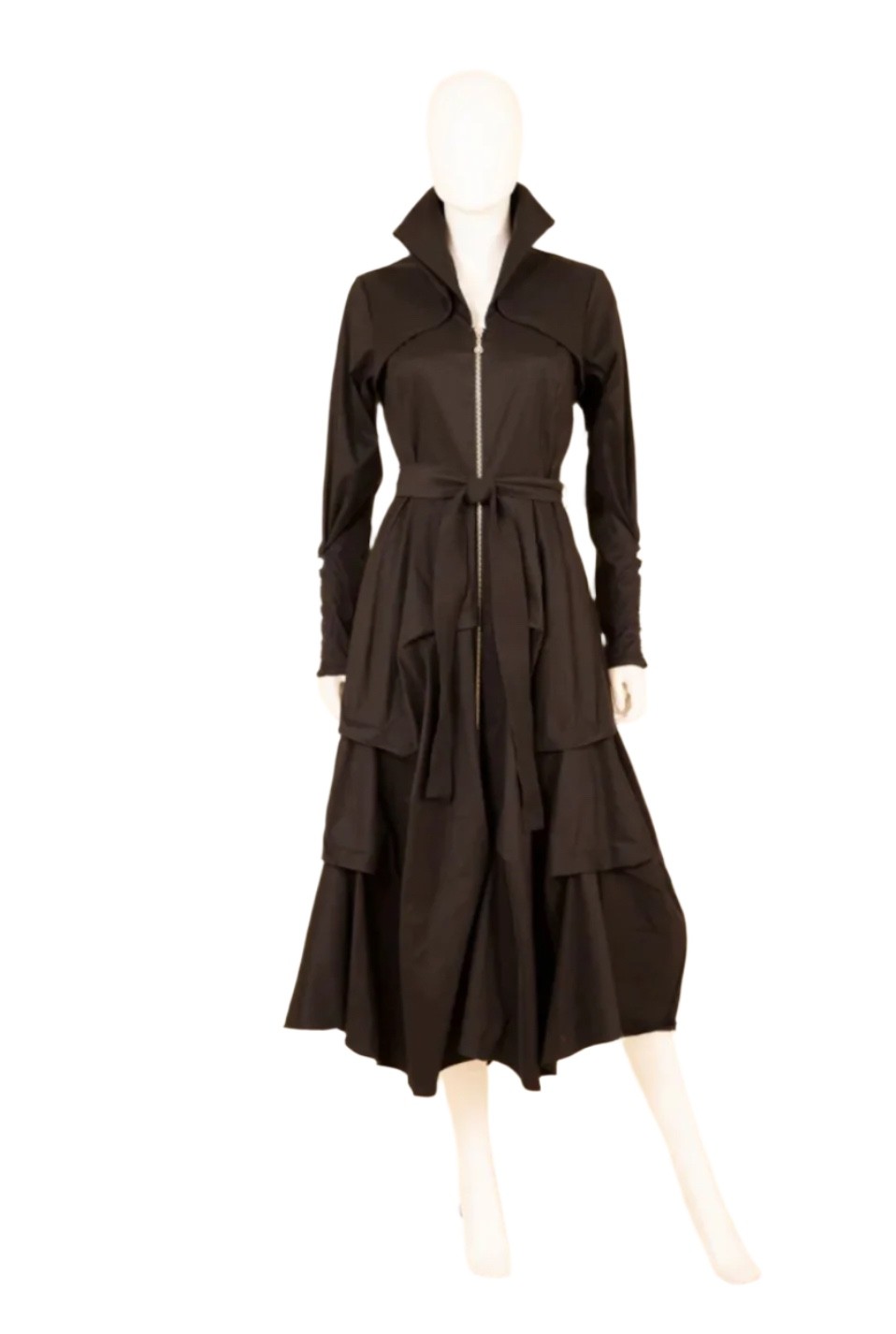 Stretch duppioni Long sleeve zip dress with wired collar, buttons on Cuff XXL