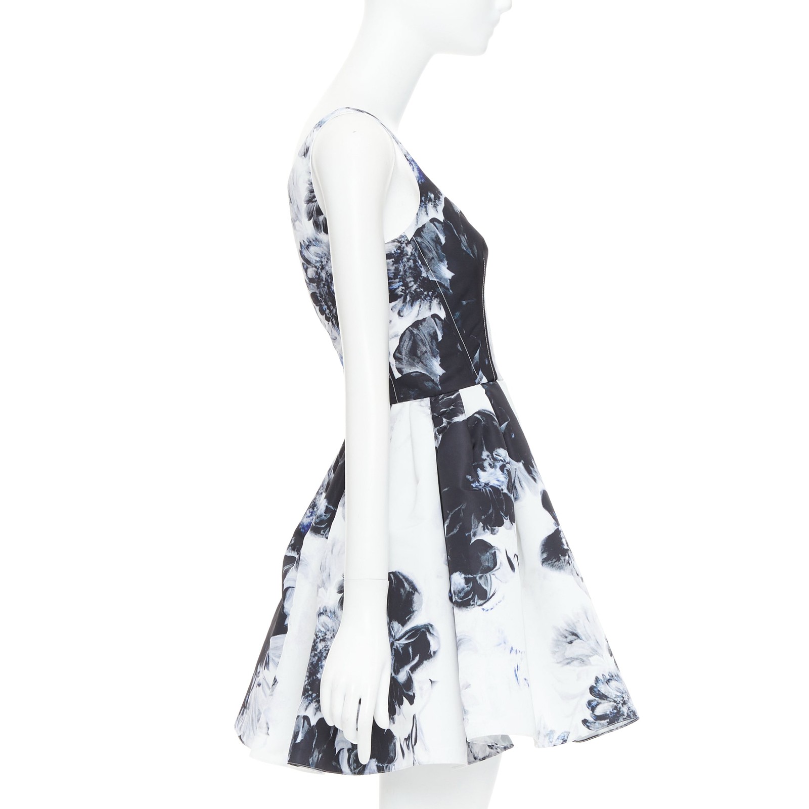 ALEXANDER MCQUEEN 2023 Chiaroscuro ink floral print zip front dress IT38 XS