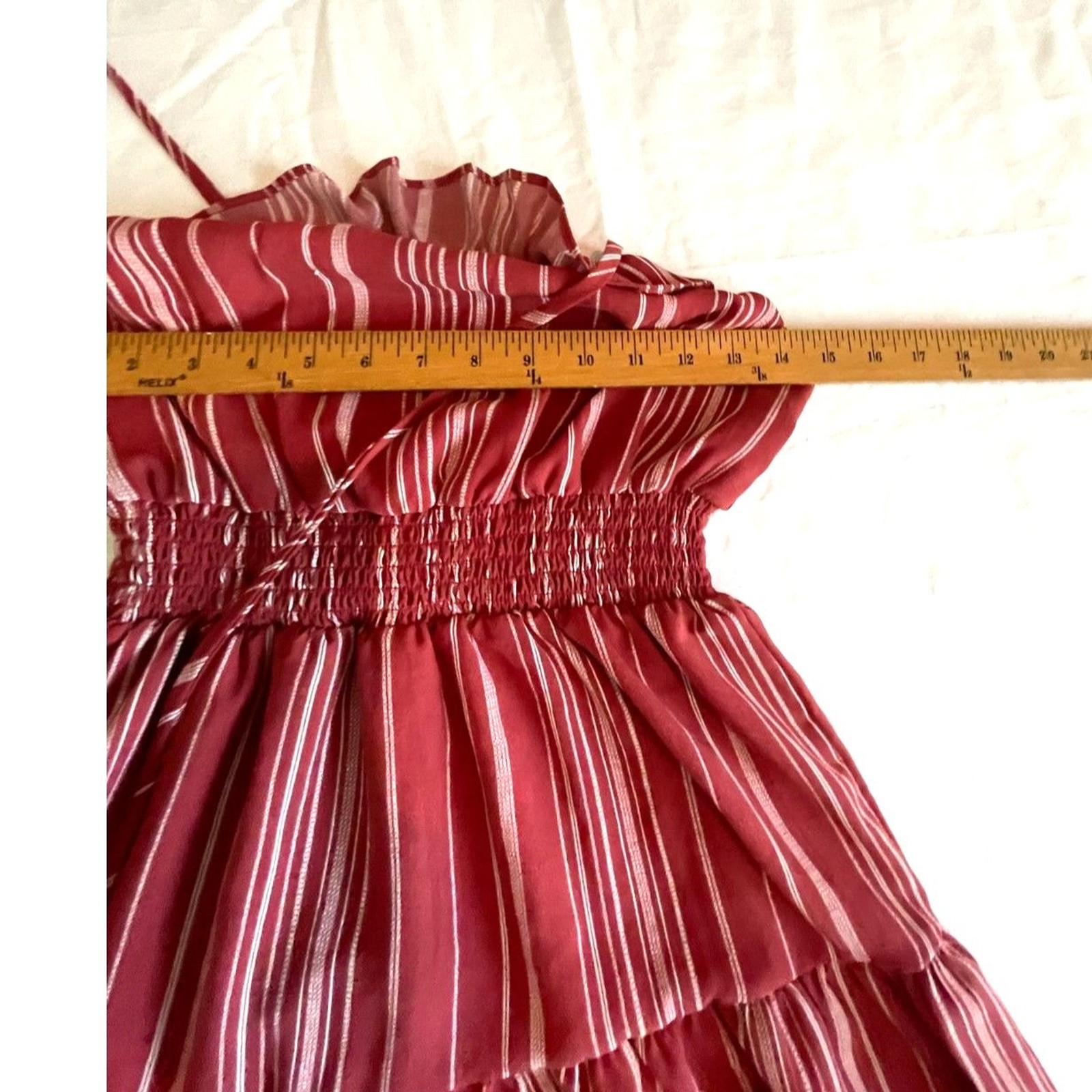 ONE CLOTHING Halter Backless Summer Dress Red & White Striped Gathered Waist S