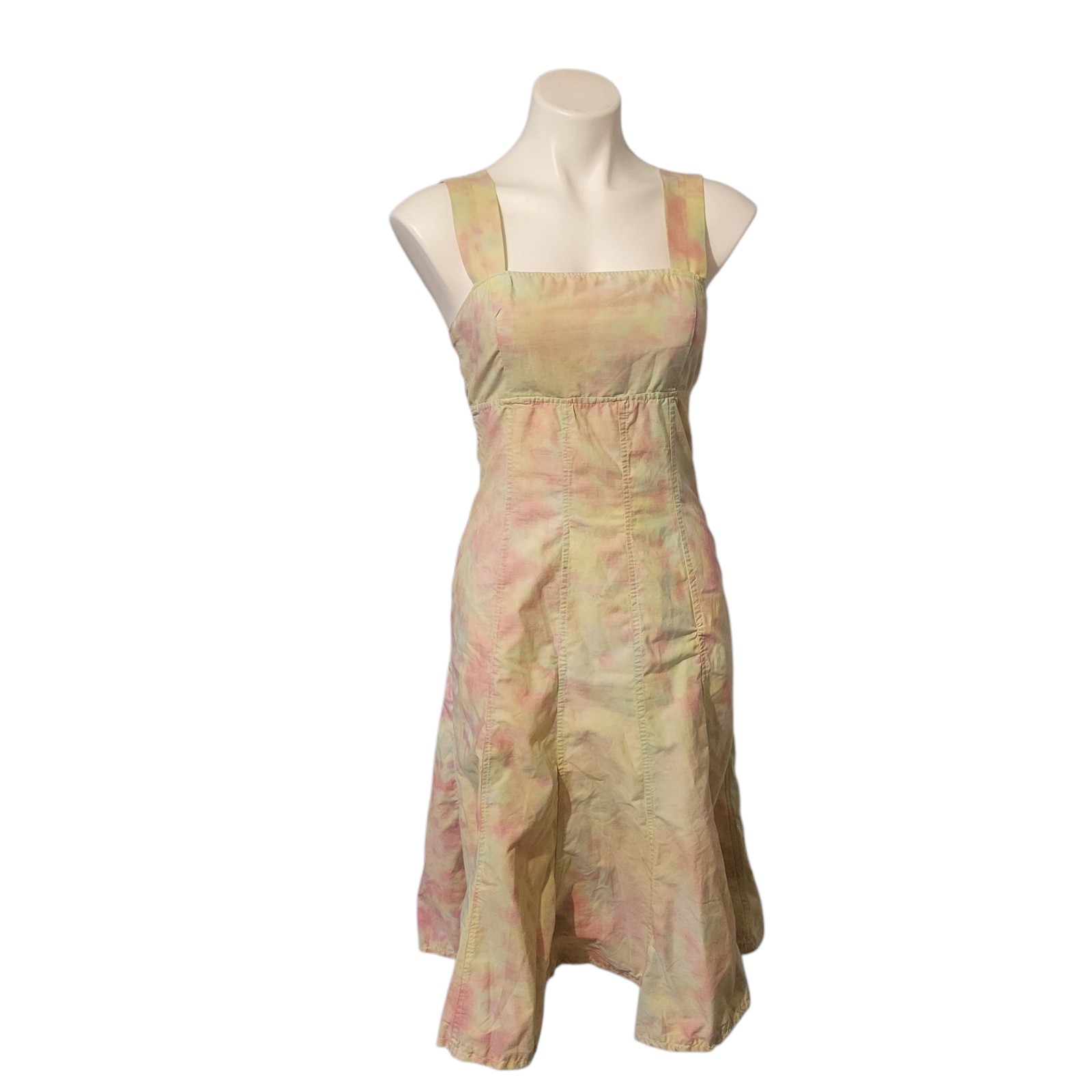 Handmade Tie Dye Funky Hippie Size Small Dress Pink Yellow Green Fit Flare