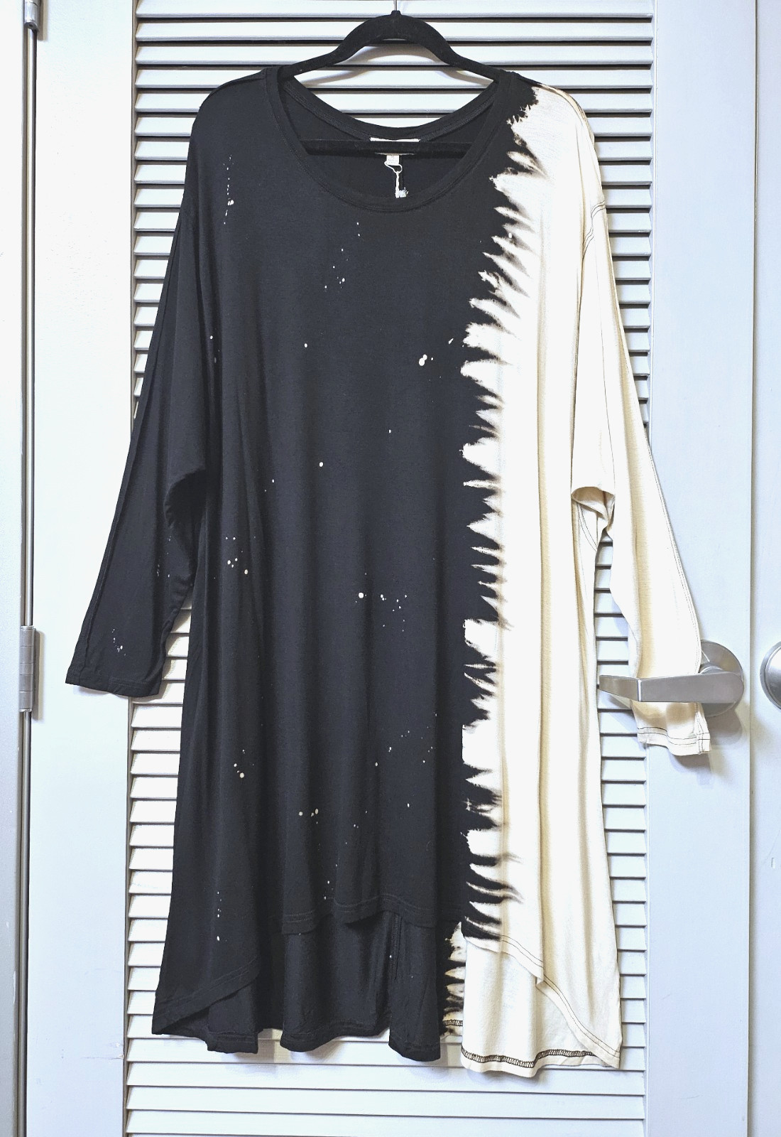 black/ cream tie-dye dolman hi-low dress XL