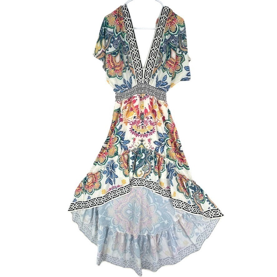 Flying Tomato High Low Maxi Dress Womens Sz M Multicolor Paisley Boho