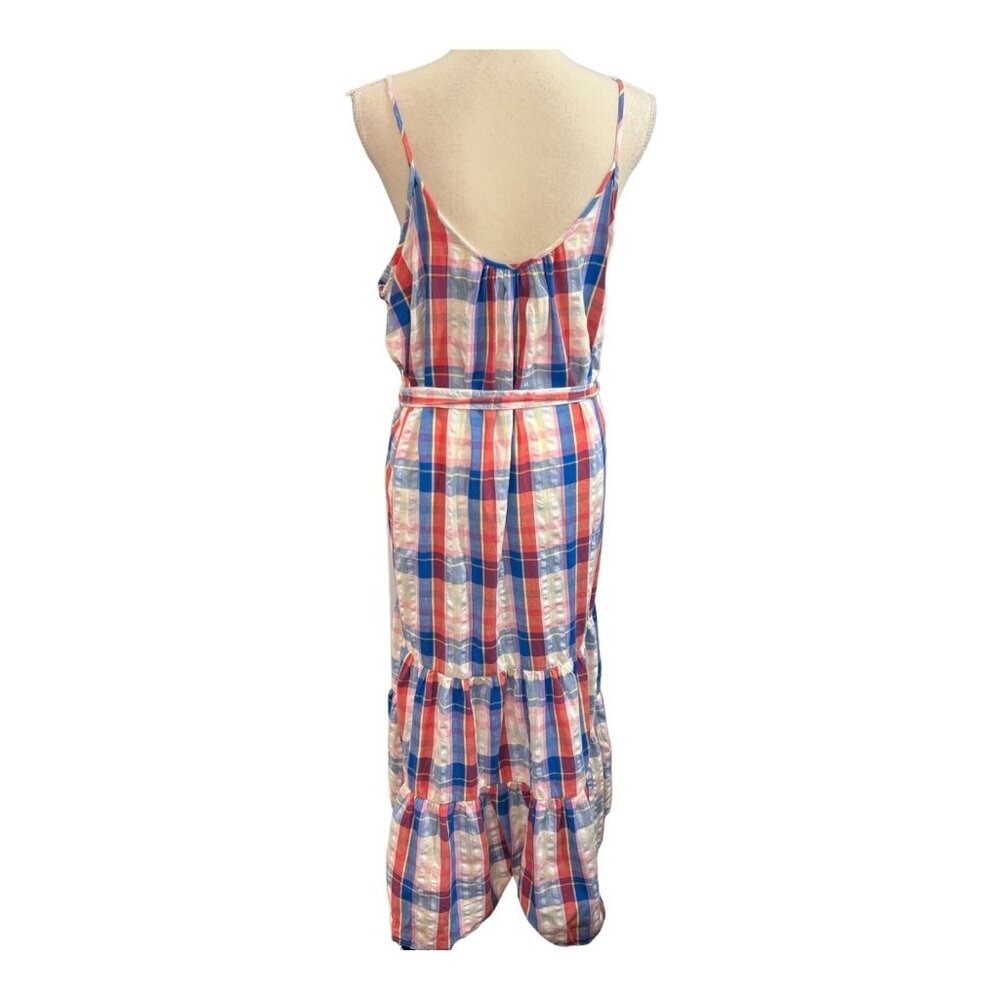 Peyton & Parker Sundress Red Blue Plaid Tiered Midi Tie Waist Patriotic Summer
