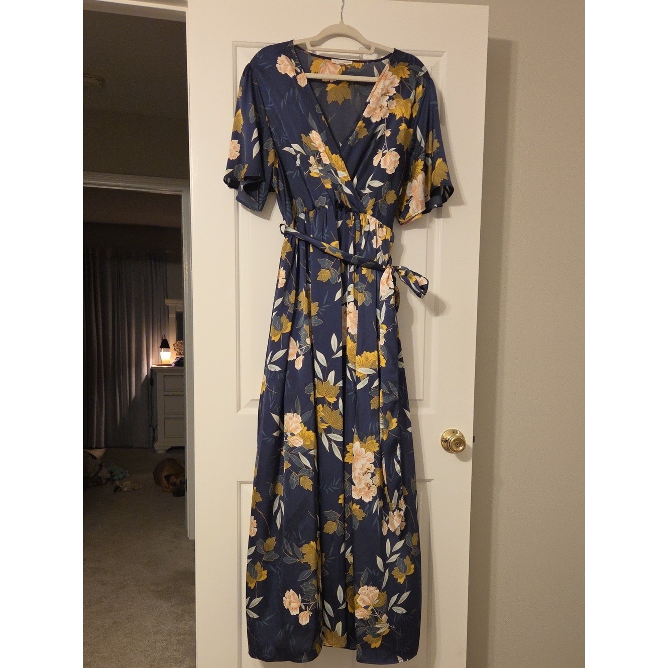 Baltic Born Navy Floral Wrap Maxi Dress with Yellow and Cream Blooms