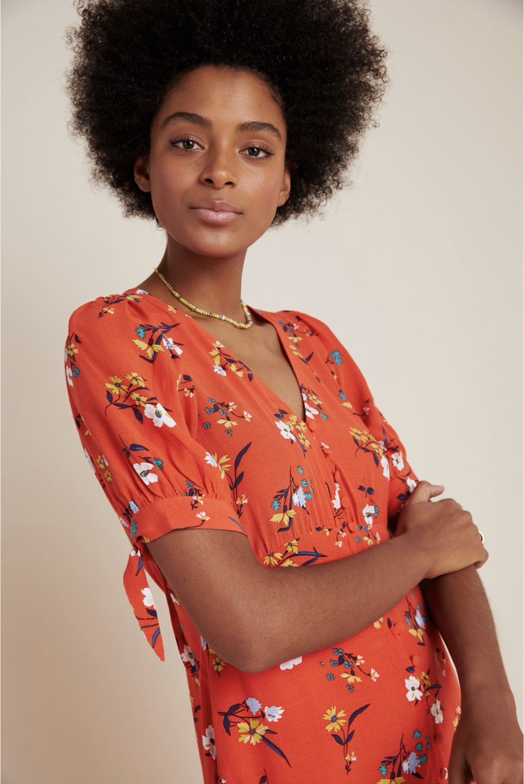 Anthropologie Maeve Eudora Orange Floral Midi Dress Size 4