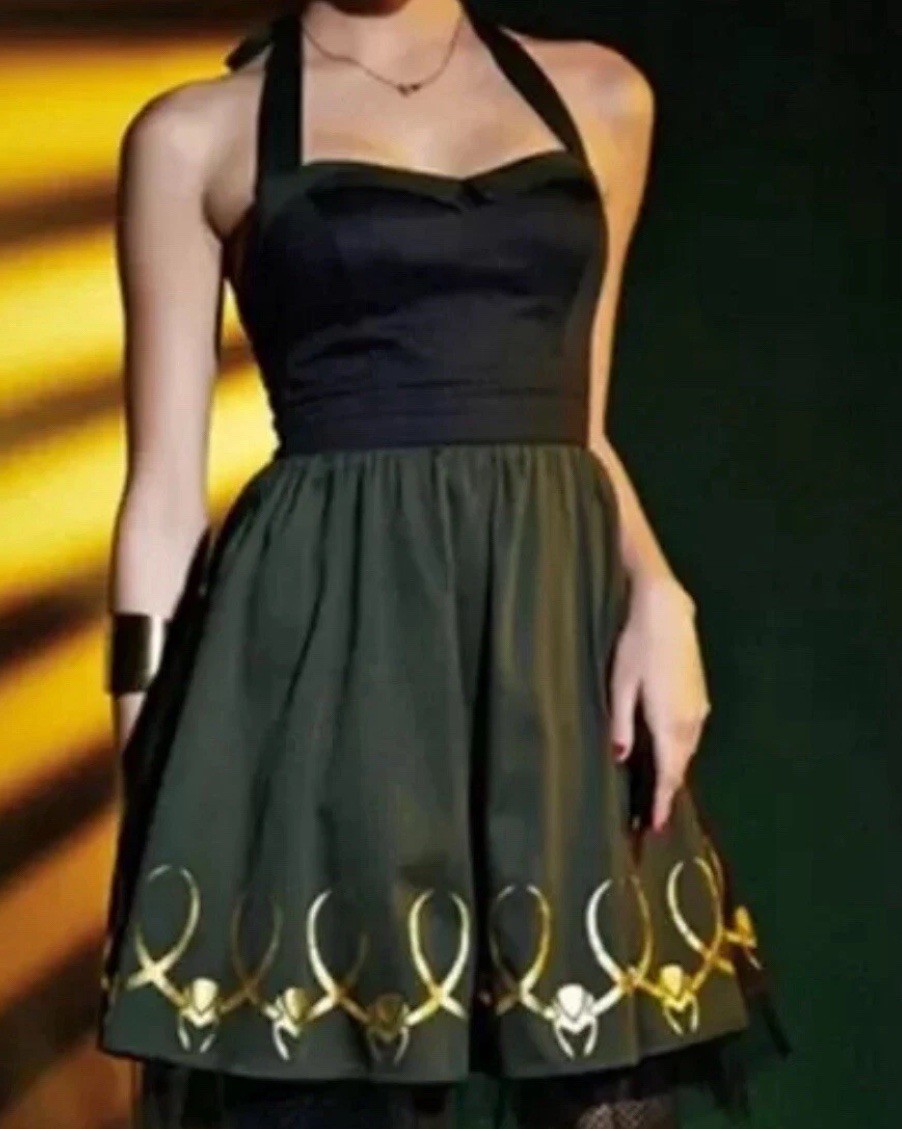 Disney Her Universe Loki Halter Dress Small Marvel Helmet Cosplay Disneybound