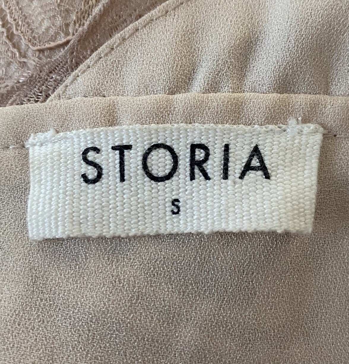 Storia Womens Beige Lace Striped Sleeveless Dress Size Small