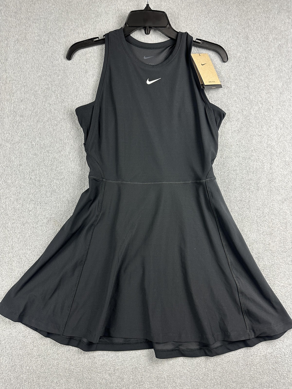 Nike Dri-FIT Tennis Tank Dress Womens Small Black Slim Fit Flare FQ1780-010 NWT