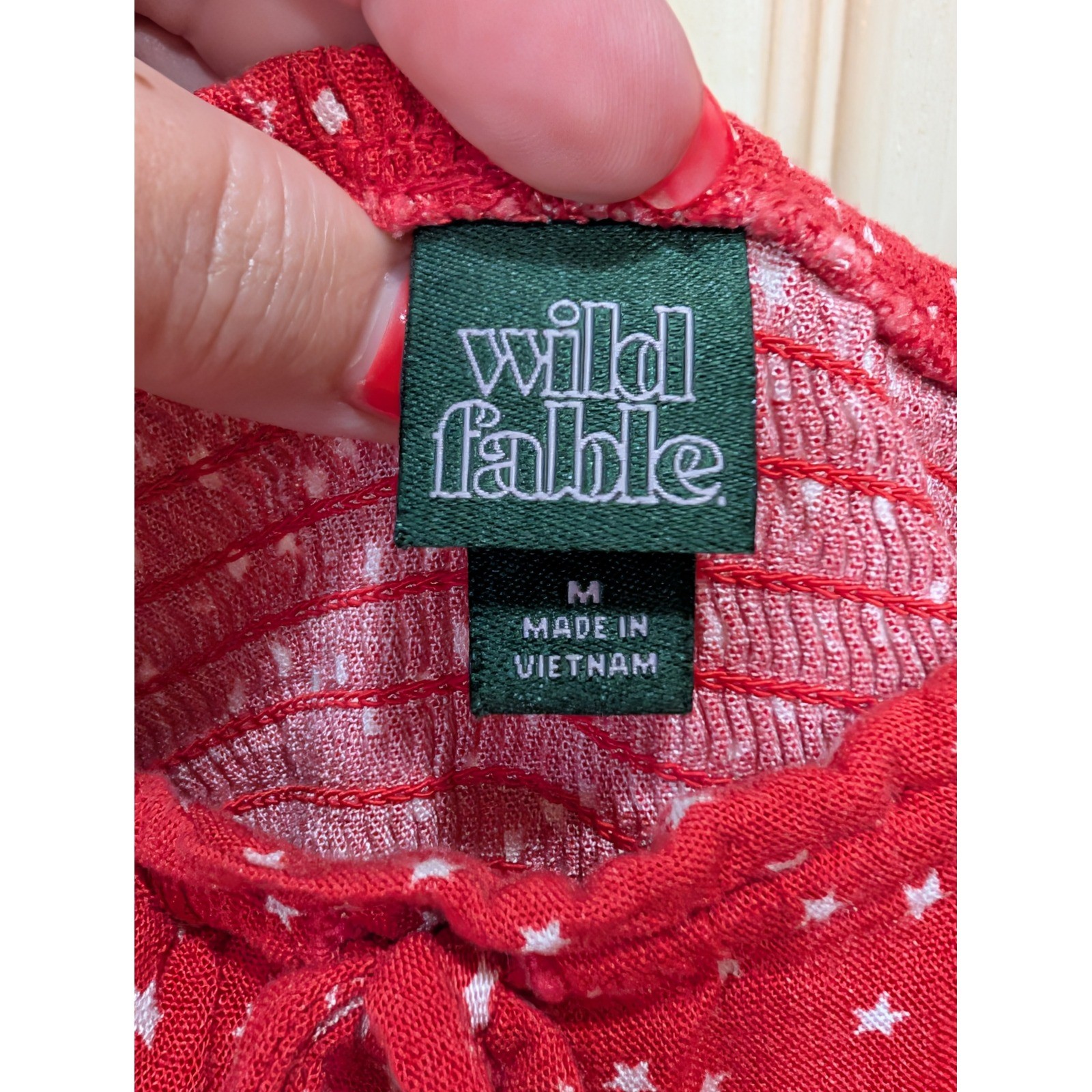 Wild Fable Red Star Print Tie Front Mini Dress Womens Medium Smocked Back