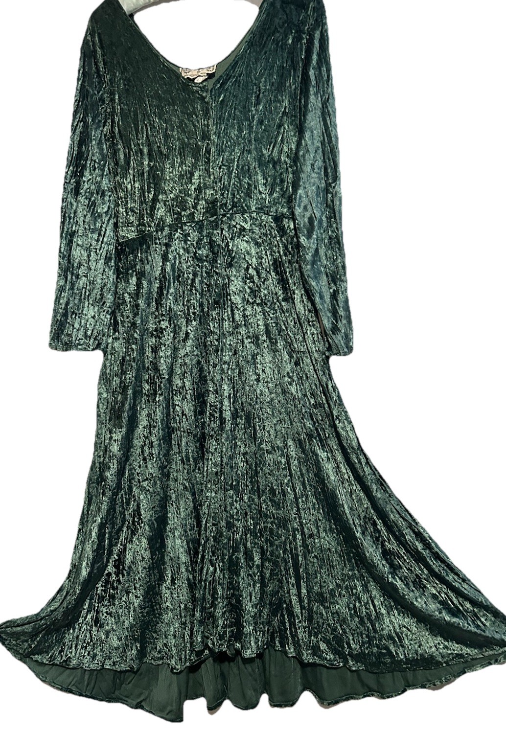 Vintage Y2K Green Crushed Velvet Dress Whimsigoth Dark Fairy Witchy Gothic Alt