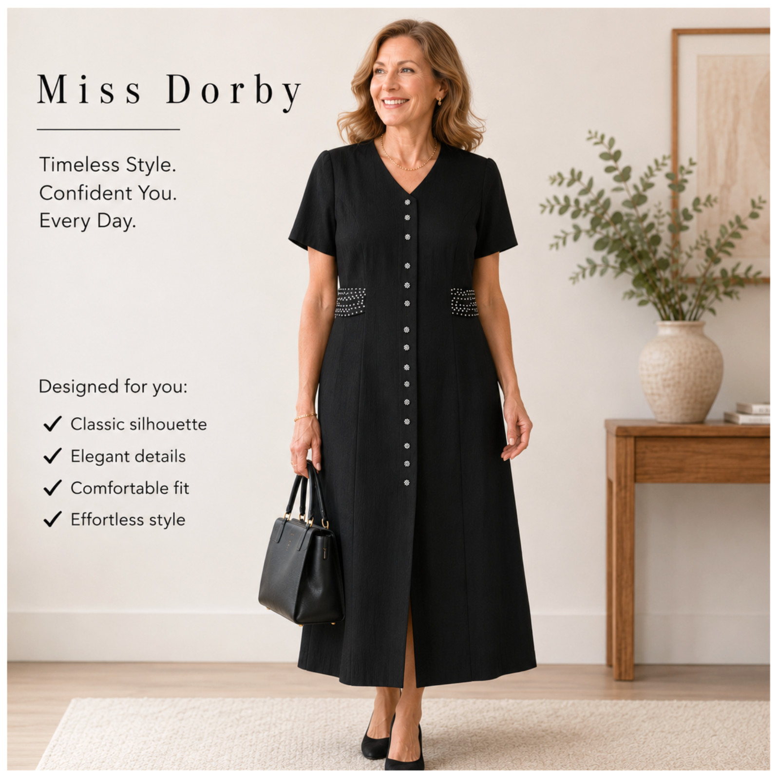 Vintage Miss Dorby Maxi Dress 10 Black Polka Dot Button Front Slit Crinkle Boho