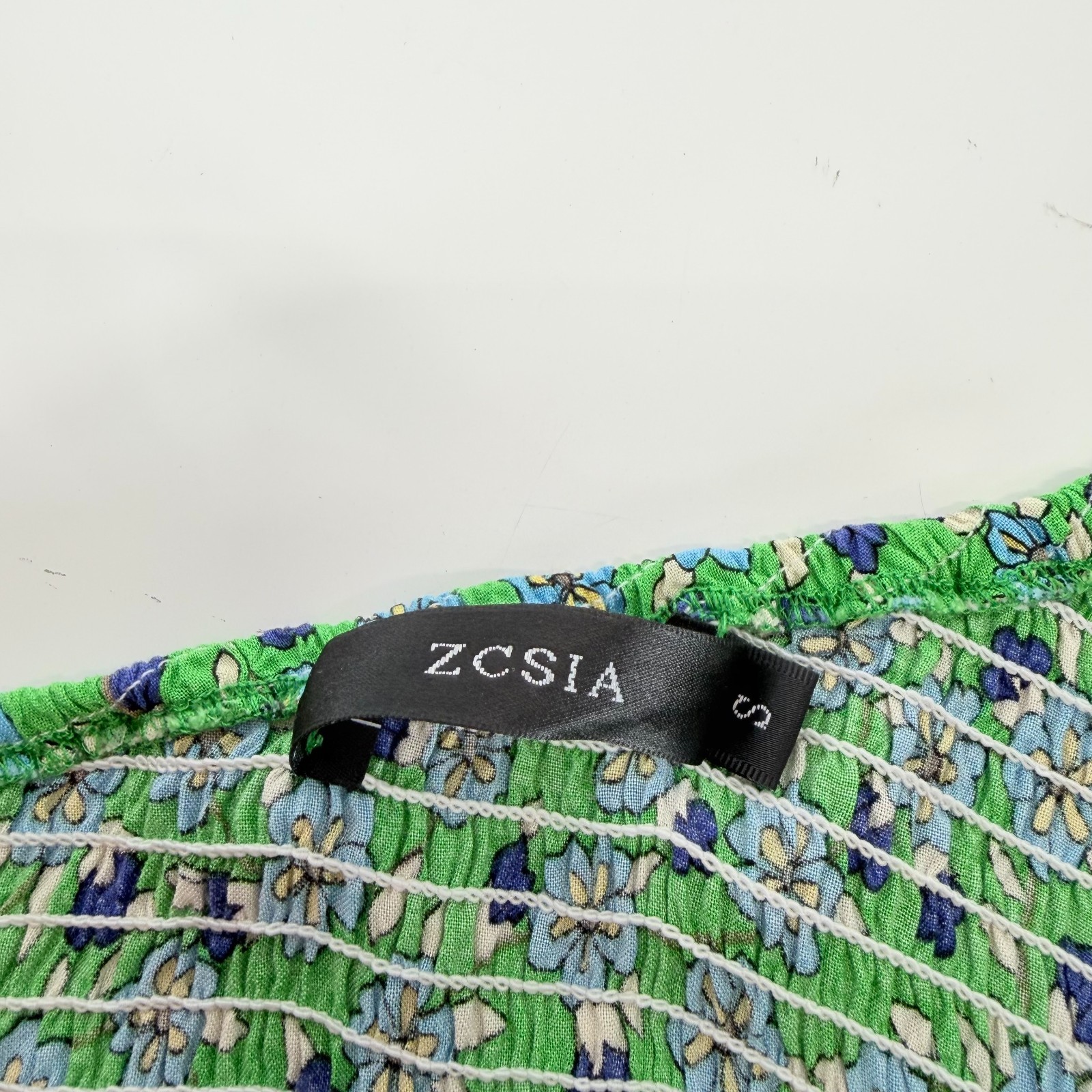 ZCSIA Smocked Floral One Shoulder Tiered Floral Green Midi Dress Size S