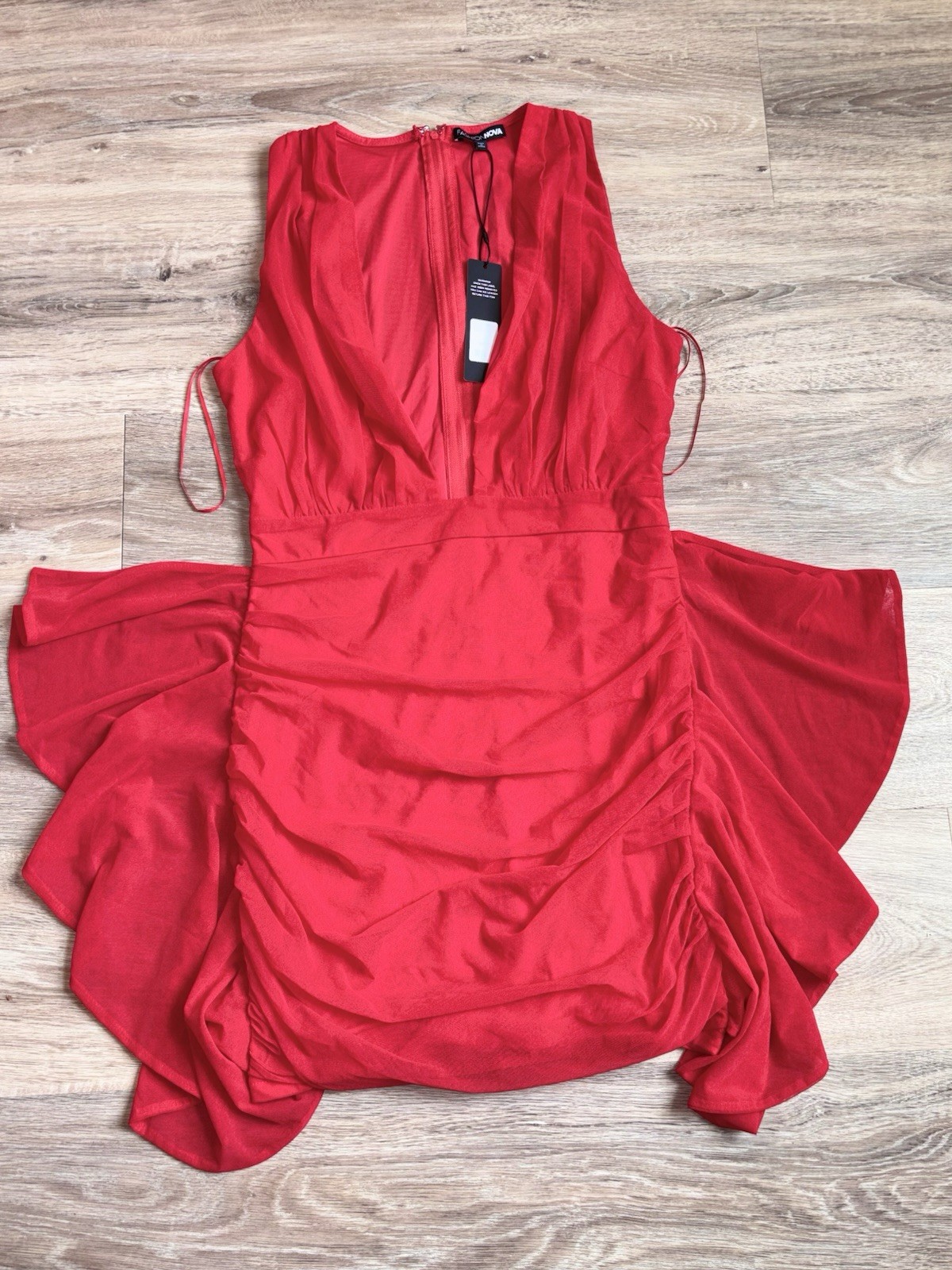 Red Mini Dress with Flared Side Panels. Size Large