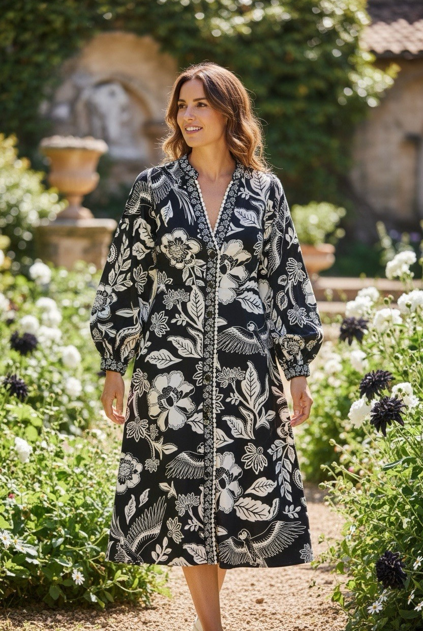 House of Harlow 1960 Christian Lacroix Dress M Medium Black Linen Rayon Floral