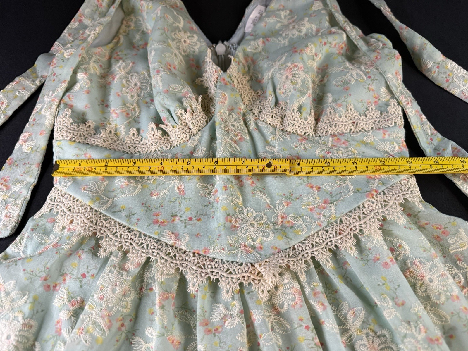 Just Me Mint Green Floral Lace Tiered Midi Dress Size Small Romantic Cottagecore