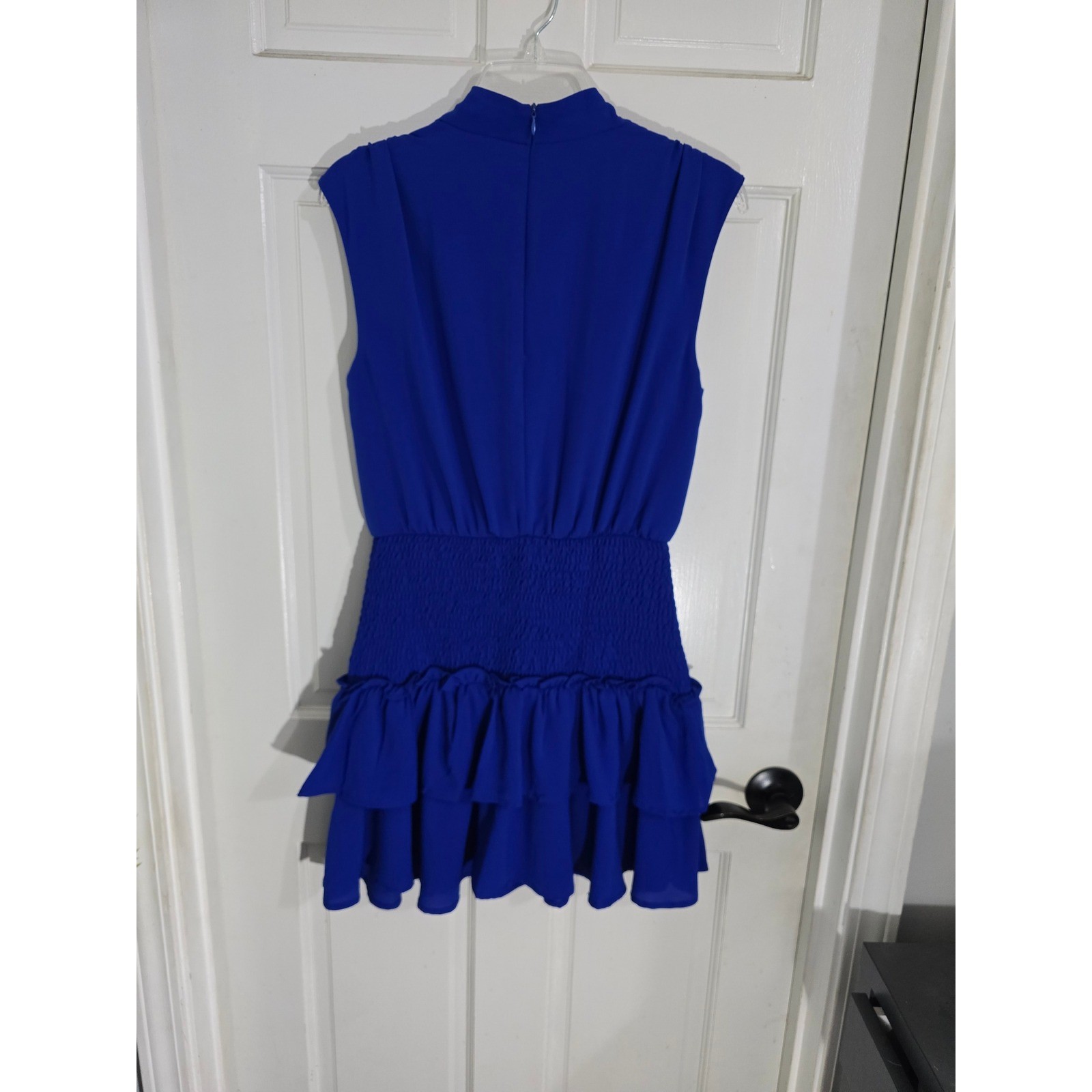 TCEC Royal Blue Cowl Neck Smocked Waist Tiered Ruffle Mini Dress Small NWT