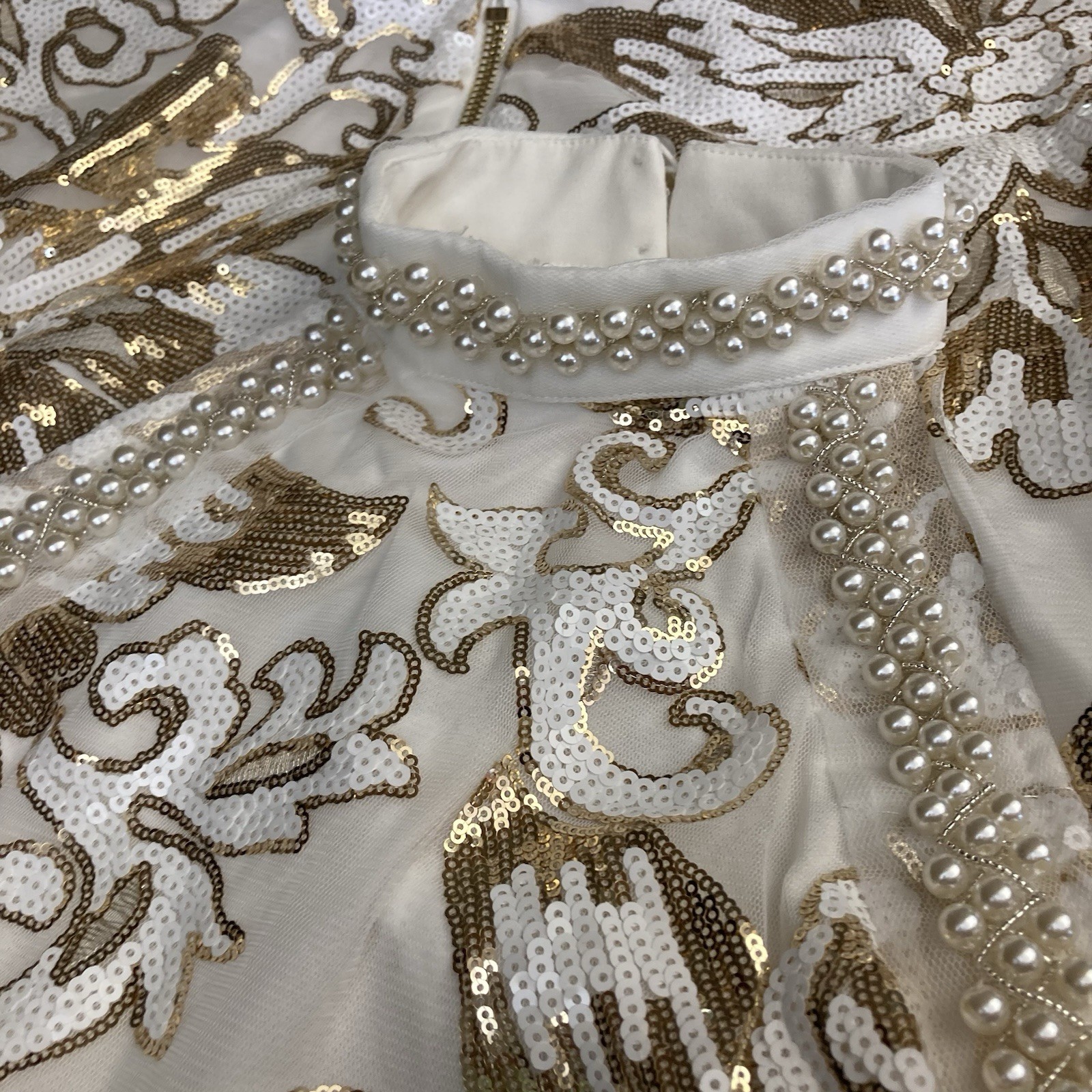 Sequin Beaded Fringe Halter Dress Sz 10 Dance Rodeo Horse Show Prom Gold Evening