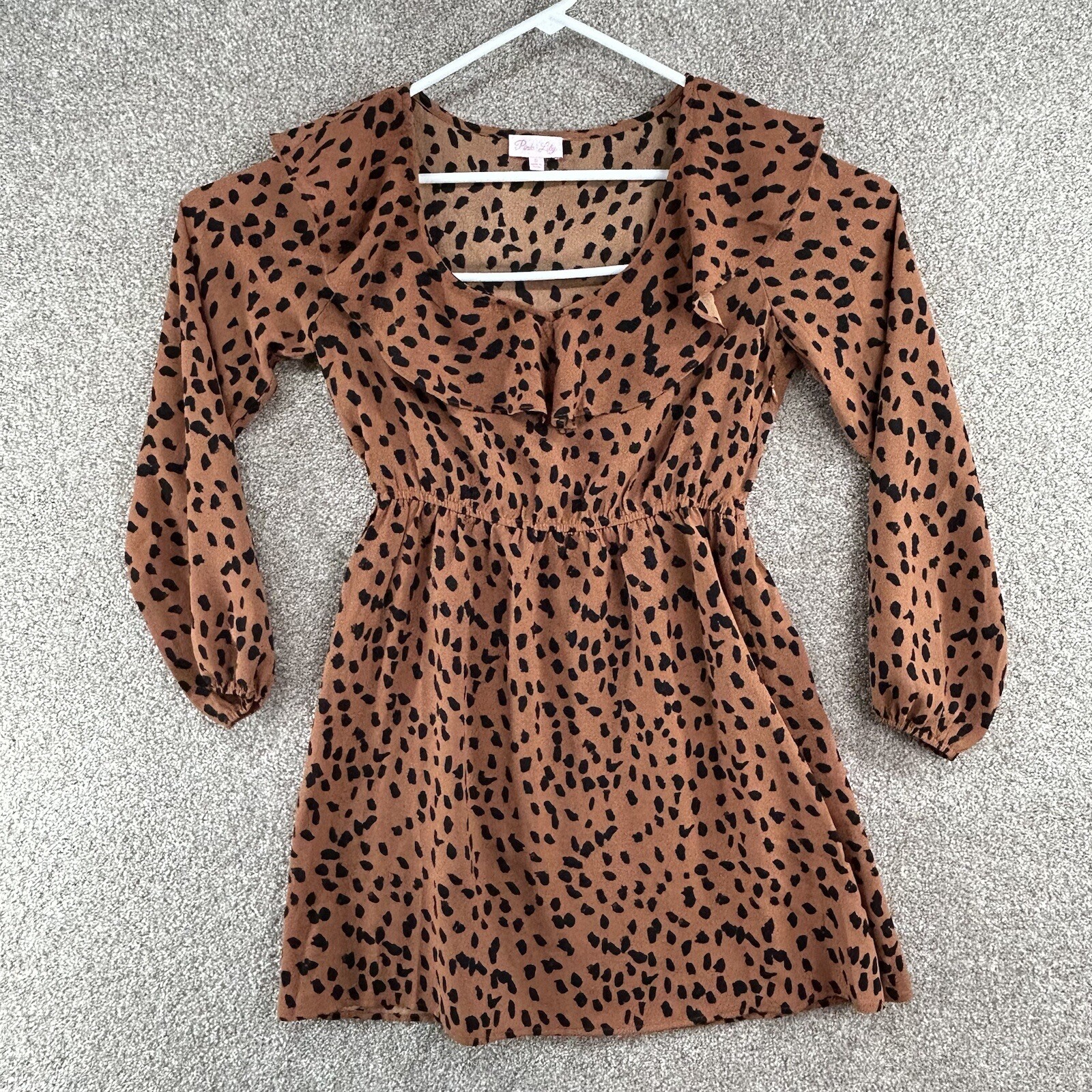 Pink Lily Women’s Dress Size Small Orange Black Animal Print Long Sleeve