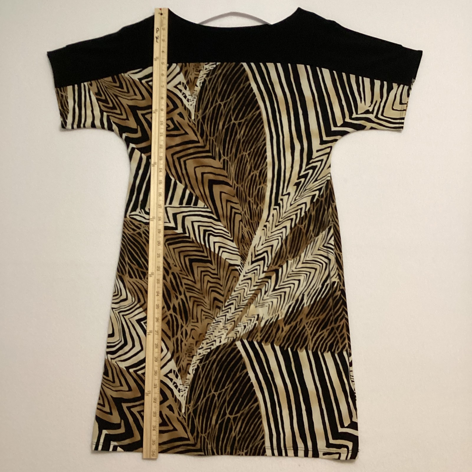 Blu Sage Womens Medium Stretch Geometric Print Shift Dress Boat Neck Slit Sleeve