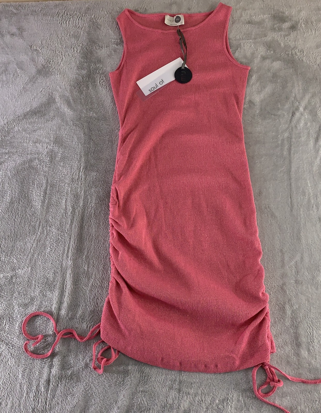 Soul of Mu Womens Size XS Rose Pink Knit Drawstring Sides Tank Dress NWT