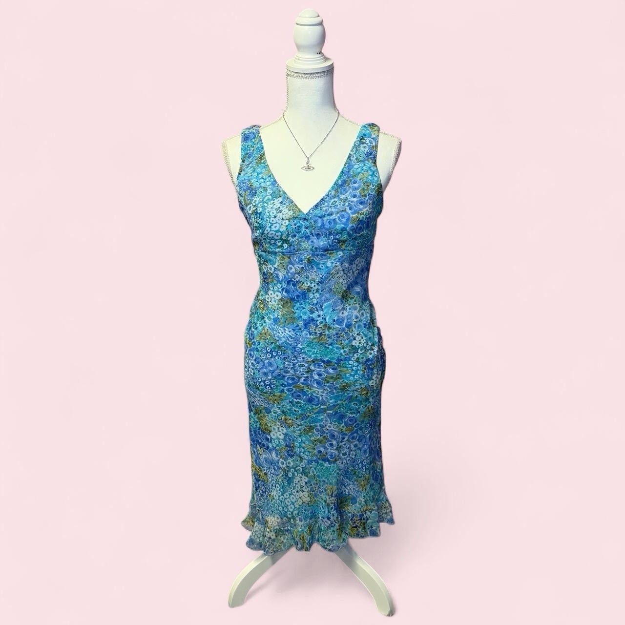 Vintage 90s City Triangles Pastel Floral Midi Dress Size 7/8