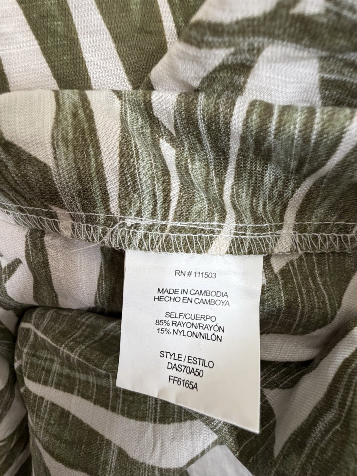Figueroa & Flower Tropical Palm Print Tiered Dress Size M Green White Rayon