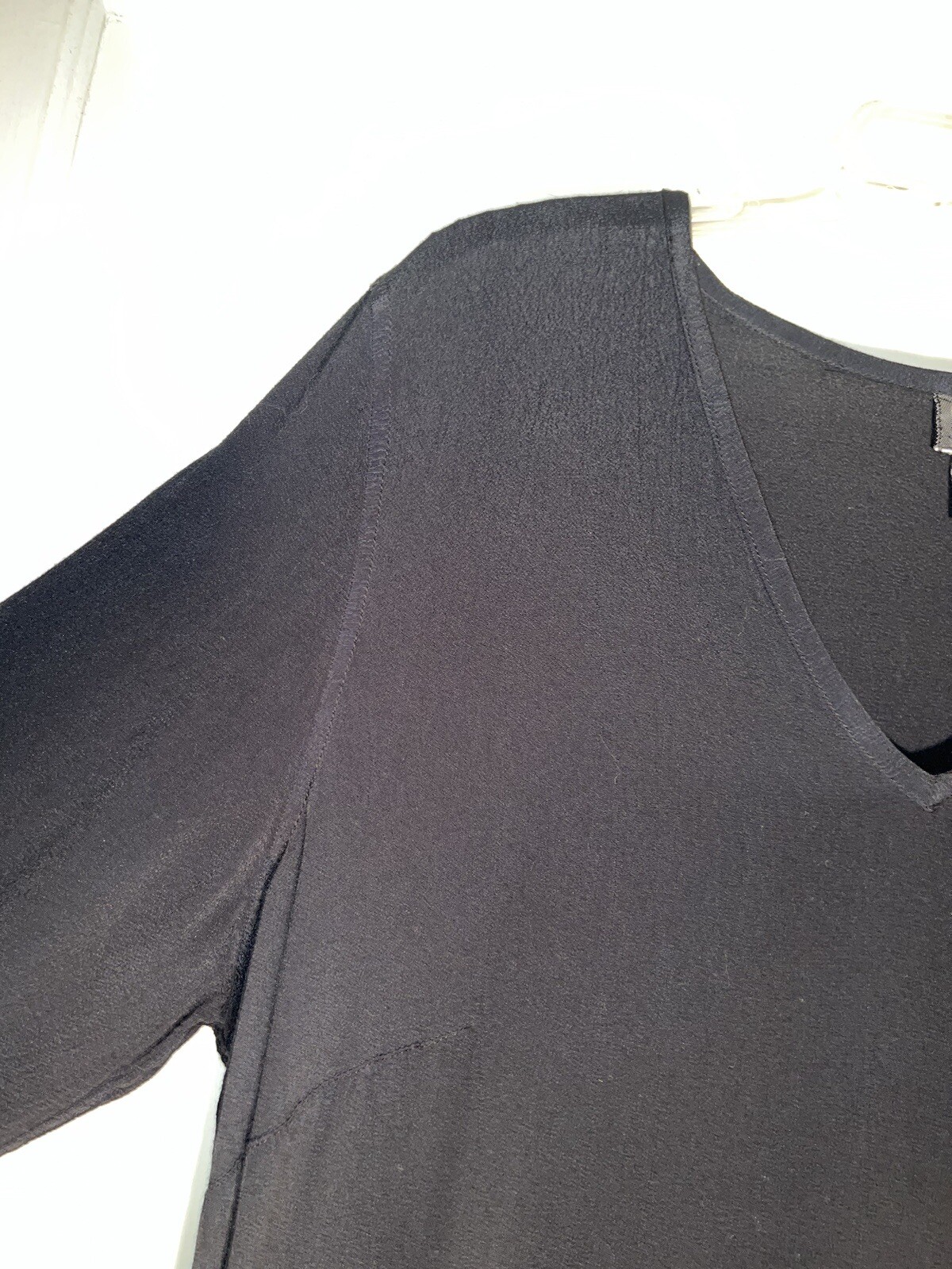 GHOST vintage black crepe long v-neck maxi dress Size L. c854