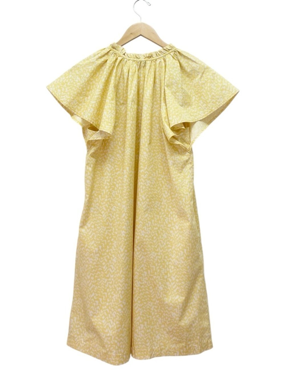 NWT Gap Yellow Print Flutter Sleeve Dress M Tall Cotton Ruffle Tie Neck Shift