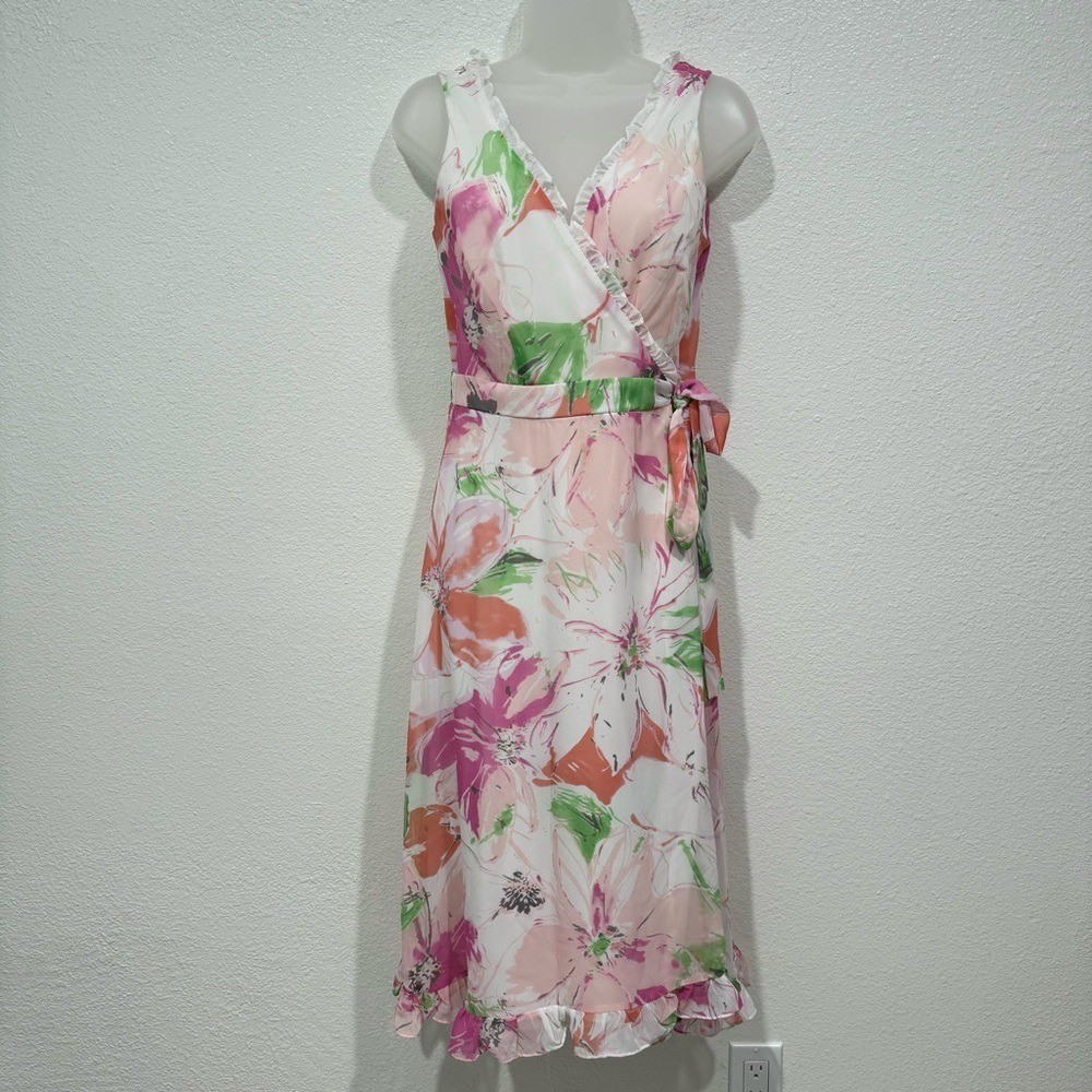 jonathan martin pink floral sleeveless wrap long maxi dress