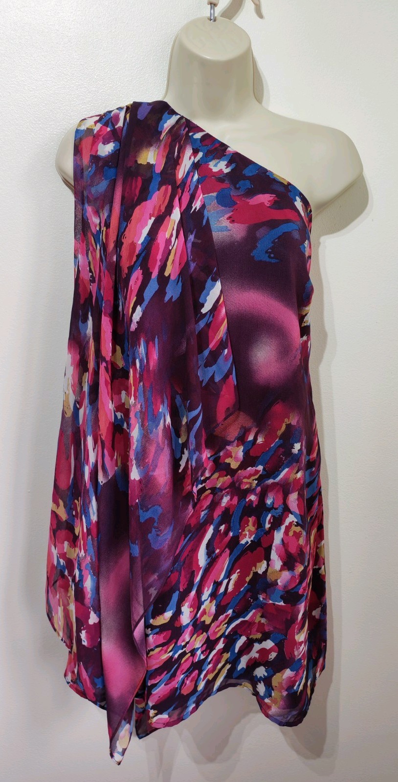 Next purple digital print chiffon drape one shoulder cocktail dress 8 10 new